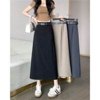 Chân Váy Ulzzang Dáng Dài Cạp Cao Chân Váy Midi Xẻ Sau Có Bigsize Lưng Thun phía sau - Hàng mới về