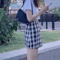 Chân Váy ULZZANG Nữ dáng chữ A phong cách sọc caro đen xẻ tà hông