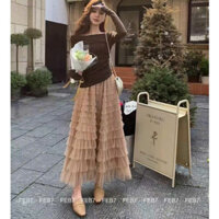 Chân Váy voan lưới 2 lớp Nhiều Tầng QC dáng Dài siêu Hot