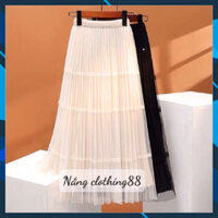 Chân váy voan lưới xếp li dáng dài 2 lớp mặc được 2 mặt nhiều màu sắc