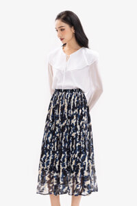 Chân váy voan xếp ly dáng dài họa tiết