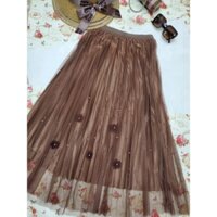 Chân váy voan xếp ly đính hoa CV7