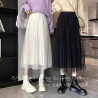 CHÂN VÁY VOAN XẾP LY ĐÍNH NƠ-Hàng Quảng Châu