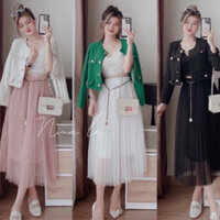 chân váy voan xếp ly kèm đai