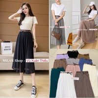 Chân váy voan xếp ly kèm đai 73-85cm