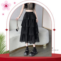 Chân váy von nhũ xếp ly 4 tầng váy quảng châu cao cấp cạp chun