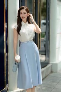 Chân váy xanh Pastel dáng xòe