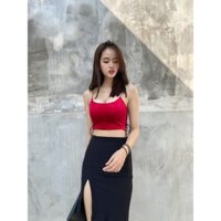 Chân Váy Xẻ Tà Ngắn Cao 1 Bên Ôm Body Cạp Cao Lưng Thun Màu Đen Công Sở Mati House - YCV004230