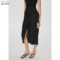 Chân váy xẻ tà thắt dây vải thô màu đen MNG 67067113-black