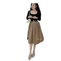 CHÂN VÁY XẾP LI DÁNG DÀI CHẤT VẢI KAKI KÈM ĐAI DIOR HÀNG CAO CẤP -[FREE SHIP]