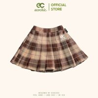 Chân Váy Xếp Li Ngắn Dáng Xoè ECOCHIC SKIRT TARTAN Hoạ Tiết Thổ Cẩm Nâu Tím Đỏ F135