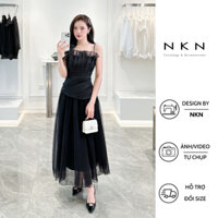 Chân váy xếp ly, chân váy tơ NKN Angelina màu đen, thiết kế tơ xếp ly nhiều lớp, chất liệu cao cấp