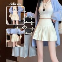 Chân váy xếp ly chất dạ dáng ngắn thiết kế form xòe cạp cao cho nữ có quần bảo hộ thời trang hàn quốc DELIZ
