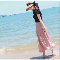 Chân váy xếp ly dài Quảng Châu nữ 2 lớp trẻ trung ,năng động, hợp xu hướng