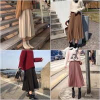 Chân váy xếp ly dài siêu hót dáng dài qua gối - Chân váy xòe - Màu nâu be nhạt