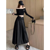Chân Váy Xếp Ly Dáng Dài Chân Váy Da Phối Giả Túi Kèm Belt Siêu Cá Tính ACV6 Anshunzi
