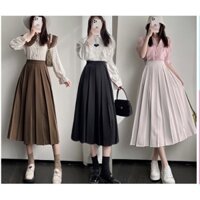 Chân váy xếp ly dáng dài midi có lót quần DELY SHOP