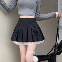 Chân váy xếp ly đính nơ ren 2 tầng chân váy nữ cạp cao chữ A mini thiết kế phong cách hàn quốc lolita hottrend [ MYN15]