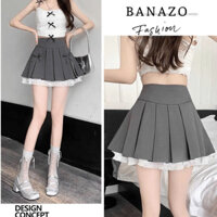 Chân Váy Xếp Ly Đính Nơ Ren 2 tầng, Chân Váy Tennis Lưng Cao Chữ A Mini Phong Cách Hàn Quốc Lolita Hottrend - TT008