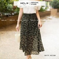 Chân váy xếp ly họa tiết hoa 𝐌𝐎𝐎𝐍 chân váy dáng dài chất chiffon voan freesize MCV366