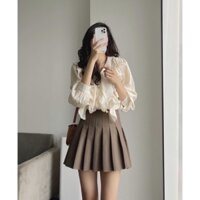 Chân váy xếp ly màu nâu hot trend- Chân váy tennis mặc mùa đông