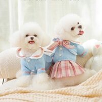 Chân Váy Xếp Ly Sọc Caro Đính Nơ Xinh Xắn Thời Trang Cho Cún Cưng