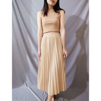 Chân váy xếp ly tặng kèm dây nịt, CV dài có bo chun chất tuyết mưa mềm mại