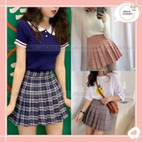 Chân váy xếp ly tennis skirt caro Korea kẻ sọc