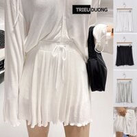 Chân váy xếp ly xòe, chân váy thun ngắn có quần bảo hộ free size eo dưới 70cm - trieuduong08