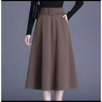 Chân Váy Xòe Dài 70cm Kèm Đai Vuông Sang Trọng có túi 2 bên