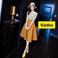 Chân váy xoè dài qua gối có túi thiết kế eo cách điệu chân váy kiểu nữ công sở