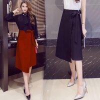 Chân váy xòe dài qua gối đắp tà sang trọng - nhiều size và màu, form dáng chuẩn thích hợp mặc đi làm, dự tiệc - cam gạch - xl