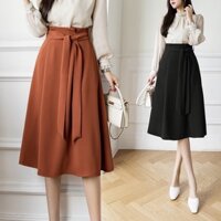 Chân Váy Xòe Dài qua gối phối dây nơ thời trang nữ Xcam