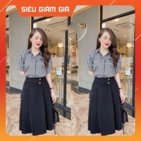 chân váy xoè dài qua gối, phối 2 cúc Free ship