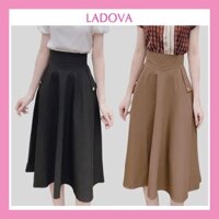 Chân váy xòe dáng dài Midi công sở cạp cao to bản ôm eo nỊt bụng túi cúc có BIGSIZE phong cách sang trọng trẻ trung CV41