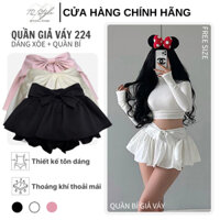 Chân Váy Xòe Dáng Ngắn Phối Quần Bí, Quần Giả Váy Phối Nơ Phong Cách Dễ Thương Chất Lụa Chéo Hàn Không Nhăn TQ STYLE 224