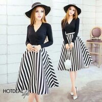chân váy xòe kẻ sọc