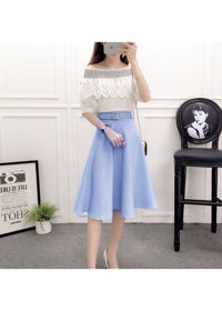Chân váy xòe kèm belt hottrend - XANH DƯƠNG NHẠT - XL