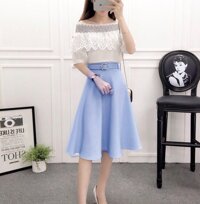 Chân váy xòe kèm belt hottrend - XANH DƯƠNG NHẠT - M