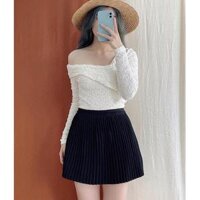 Chân váy xòe ngắn dập ly màu đen CRXNV31 - Đỏ 48cm