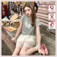 Chân váy xòe ren xốp chấm bi Zuly có đính nơ, Chân váy hai tầng ren ngắn trên gối đáng yêu C11