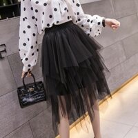 Chân váy xoè tua rua tua nhọn nhiều tầng - ĐEN