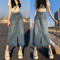 Chân VáyJean Ôm Hông Cạp Cao Cho Nữ Chân Váy Dài Chữ A Ống Đứng xẻ trước Mẫu Mới Hè Thu A24