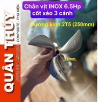 Chân vịt inox 304 Không Rỉ 6.5hp - cốt xéo 3 cánh - thương hiệu AB, lỗ ren 14mm - chân vịt chạy thuyền, xuồng, máy xăng