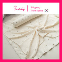 Chăn xô cotton 3 lớp mùa hè họa tiết thêu cho bé Bullohome nội địa Hàn Quốc