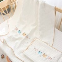 Chăn xô, Mền Hàn thêu 4 hình thú chạy viền chất đẹp cho bé Mát Mát Mask