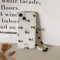 【ChanChan】Ốp Lưng Điện Thoại Iphone Puppy Black & White, Cún Kèm Dây Charm Đeo Chống Xước, Chống Sốc, Iphone Apple