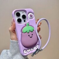 【ChanChan】Ốp Lưng Điện Thoại Iphone Silicon Cà Tím Eggplant Kèm Dây Đeo Cute Chống Xước, Chống Sốc Ốp Lưng IPhone Apple