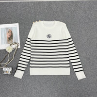 Chanel2145 Camellia Đen Trắng Sọc Áo Len Nữ Slim fit
