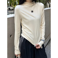 Chanel3824 Phong Cách Mới Nửa Cổ Cao Thêu Slim-fit Ôm Hơn Nhìn Áo Thun Nữ